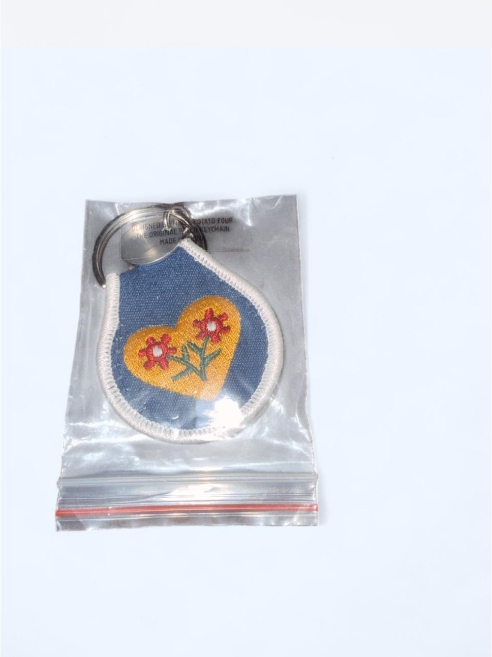 Blue Floral Heart Key & Card Holder Keychain with Yellow Accent